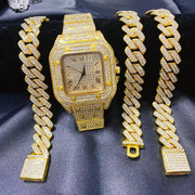 Luxury Gold Watch Necklace And Braclet Set